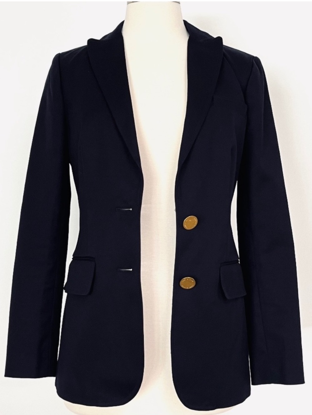 Tory Burch Blazer Jacket Cotton Blend in Navy / 2 button closure